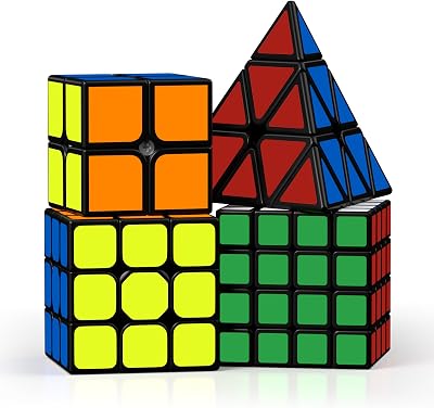 ROXENDA Speed Cube Set 2x2 3x3 4x4 Pyramid Stickerless 4 Pack