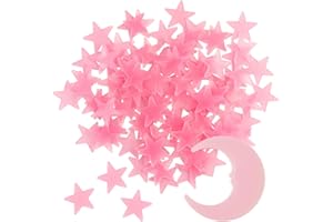 TENALLEYS 100 Stars and 1 Moon Glow in The Dark Luminous Fluorescent 3D Plastic Glow Stars Moon for Ceiling, Glowing Wall Stickers Create a Realistic Starry Sky, Room Decorations (Pink)