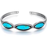 DOLIOX Genuine 3 Turquoise Stones Boho Bracelet, Sterling Silver Adjustable Bangle Cuff Native American Gemstones Jewelry, Fit for 6.5 7 7.5 Inches