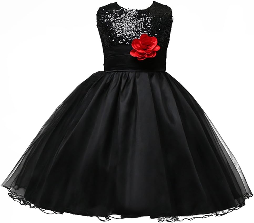 Asherangel Girls' Sequin Satin Tulle Wedding Pageant Flower Girl Party Dress