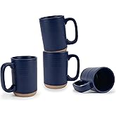 Elanze Designs Tall Ribbed Raw Clay Bottom Navy Blue 16 ounce Ceramic Coffee Mugs Set of 4