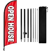 Open House Flags for Real Estate Agents With Pole Kit and Ground Stake 8Ft, Signs for Outside, Flag Sign Banner (Black/Red)