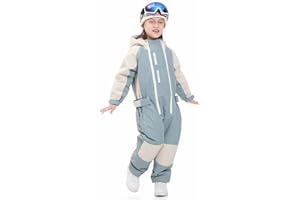 SNBOCON Kids Girls Boys One Piece Snowsuits Ski Suits High Collar Hood Double Zipper Jumpsuits Winter Waterproof Jackets