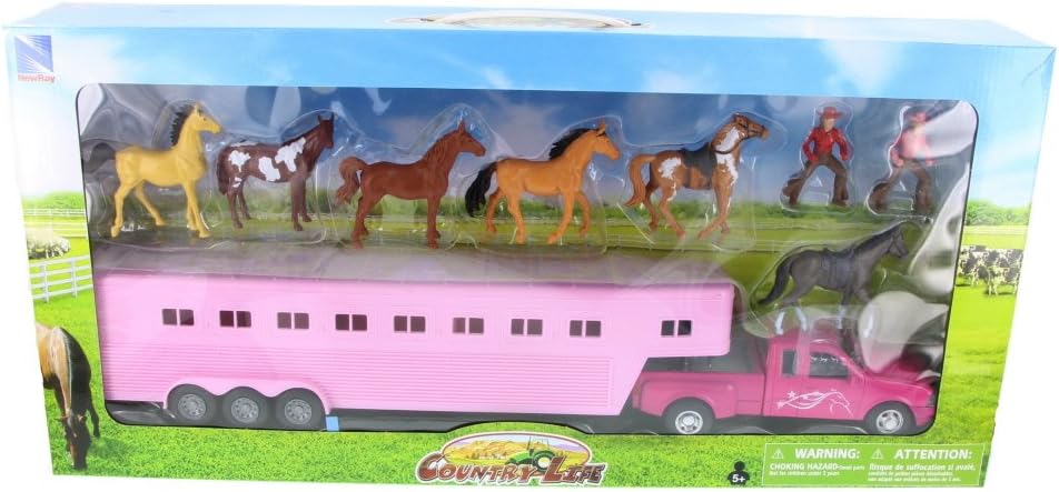 pink truck and horse trailer toy