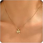 Dabovos Gold Necklace for Women 18K Gold Plated Bow Necklace Cute Small Bow Pendant Necklace Dainty Bow Pearl Necklace Trendy Bow Jewelry Gift