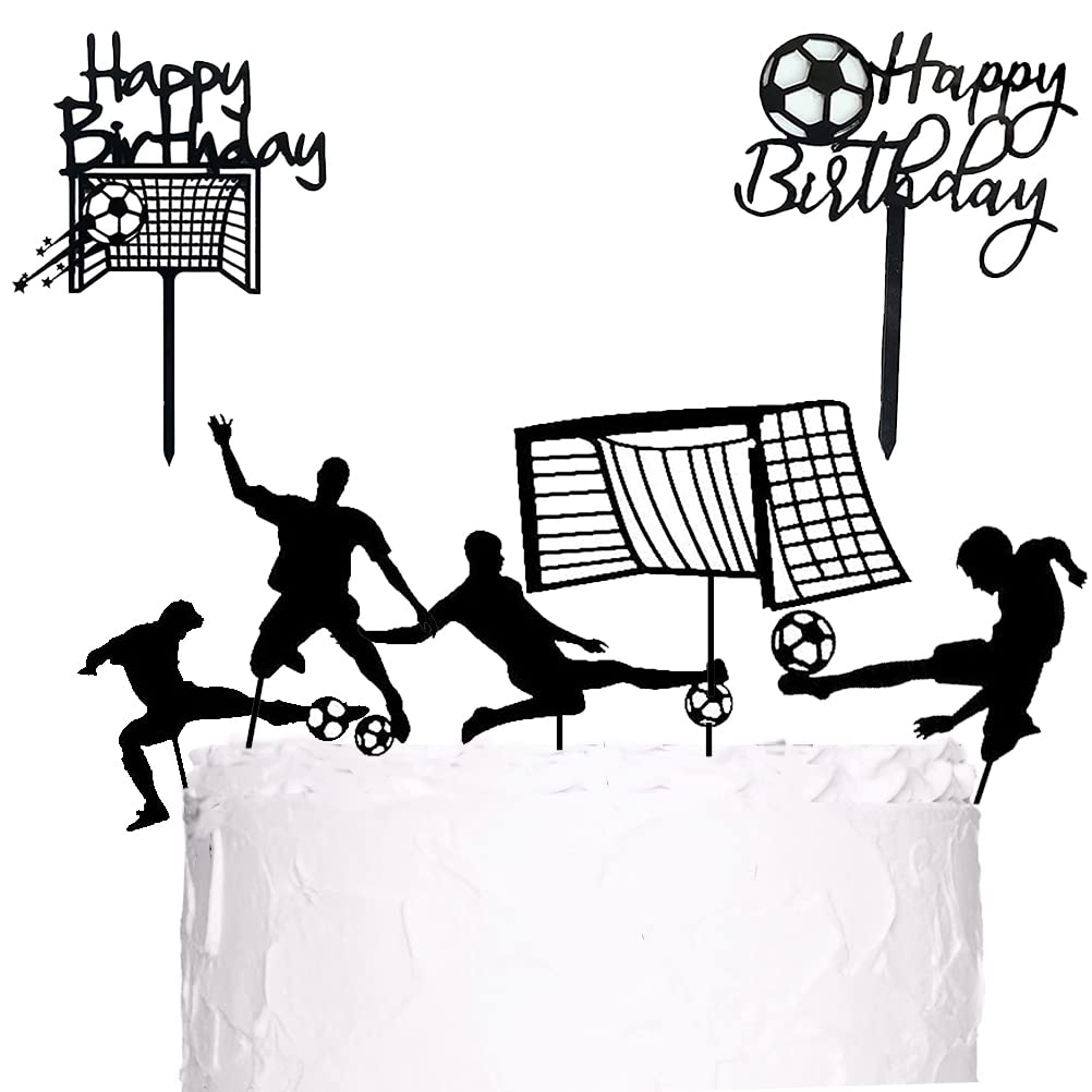 MiaLover 7 Pieces Football Cake Topper Cupcake Football Birthday Cake Decoration Happy Birthday Cake Decoration for Football Party Decorations Sports Party Decorations