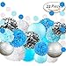 Fonder Mols Tissue Pom Poms Flowers Kit White Blue for Sea Shark Themed Birthday, Boy Baby Shower, Boy Gender Reveal Party Decorations