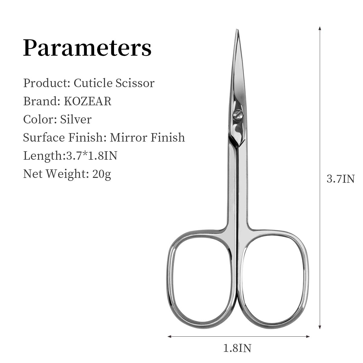 KOZEAR Manicure Scissor Curved Blade Premium Stainless Steel for Nail Eyelash, Eyebrow, Dry Skin: Beauty