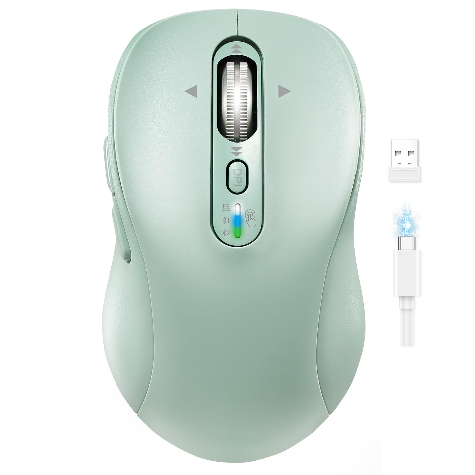 Photo 1 of Wireless Bluetooth Mouse for Laptop,USB+BT×2,Quiet Ergo Computer Mouses,Metal 4-Way Super Scrolling,± 3200 DPI,Rechargeable,10 Button,Plug&Play,Multi Device Cordless Mice for iPad,Tablet,Mac,PC(Green)