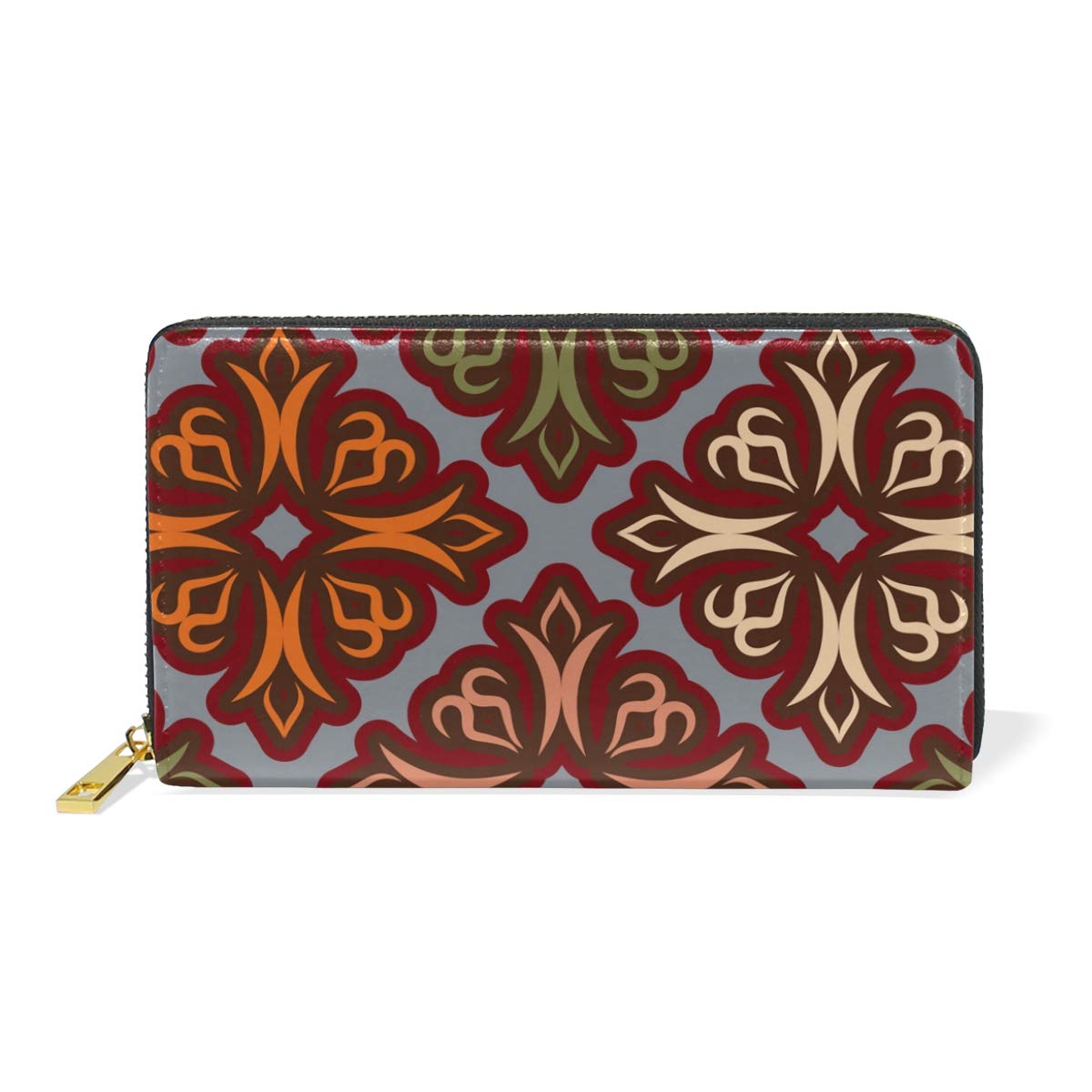 ISAOA Women's Fashion Wallets Purse,Uzbek Pattern Zipper Leather Wallet,Women Credit Card Purse Bag Holder Ladies Purse Clutch Holder Case