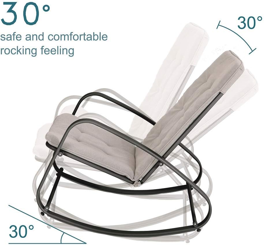 PHI VILLA Outdoor Patio Metal Rocking Chair, Padded Modern Rocker Chairs with Cushion, Support 300lbs for Porch, Deck, Balcony or Indoor Use (1 Pack, Black): Furniture & Decor