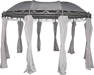 greemotion 128802 Nancy grau-Gartenpavillon 3x4 m-Event rund aus Metall-Gartenzelt wasserdicht & UV Schutz 50-Luxus Pavillon für den Garten, Hellgrau