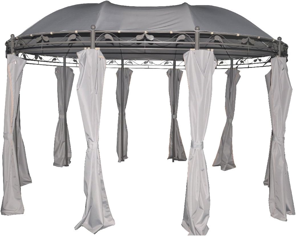 greemotion 128802 Nancy grau-Gartenpavillon 3x4 m-Event rund aus Metall-Gartenzelt wasserdicht & UV Schutz 50-Luxus Pavillon für den Garten, Hellgrau