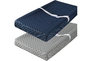 FADACUDAN Minky Changing Pad Cover for Baby Boy and Girl 2 Pack Set Ultra Soft Solid Navy and Grey