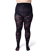 Silky Toes Womens Plus Size Heart Polka Dot Valentine Patterned Tights | Fashion Printed Designed Opaque Stockings for woman
