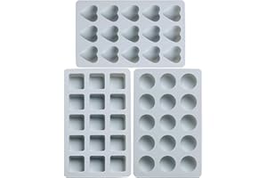 REKIDOOL 3 Pieces Candy and Chocolate Silicone Molds Set Non-Stick Including Heart, Round, Square Baking Mold for Hard Candy,