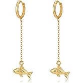 CUFELMU Gold Fish Dangle Earrings for Women, Fun Ocean-Inspired Hoop and Drop Styles for Summer Beach Look