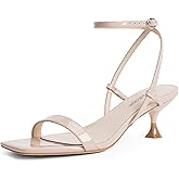 Modatope Kitten Heels for Women Open Square Toe Ankle Strap Sandals Low Heels Dress Shoes for Party