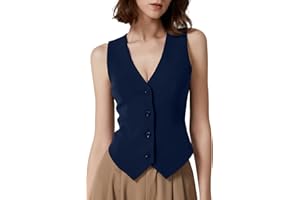 QINSEN Womens V Neck Vest Top Sleeveless Button Down Fully Lined Solid Going Out Crop Tops
