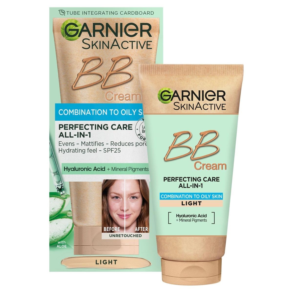 Garnier Oil-Free Perfecting All-in-1 BB Cream, Shade Light, Tinted Moisturiser SPF25, Mattifies Skin & Evens Complexion, With Hyaluronic Acid, Aloe & Mineral Pigments, 50ml