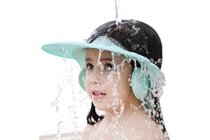 AMTOOCH Shower Cap for Kids, Baby Shower Cap bath wash Shampoo rinser shield Hat Adjustable head hair Visor Protection Toddler and Children,Prevent water from entering eyes and ears(Blue)