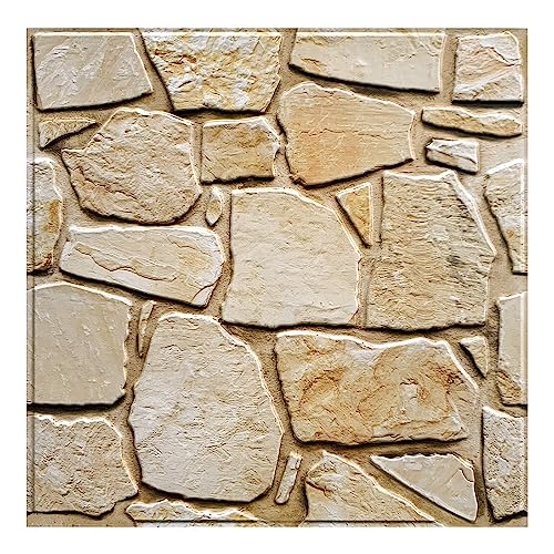 COMSTICKC 3D Stone Adhesive Panels, 10 Pieces 30 x 30 cm, 3D Brick Wall Stickers, PVC Faux Stone Panel for Decorative Walls Indoor Kitchen, Bathroom, Living Room, Waterproof