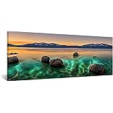 KREATIVE ARTS Large Lake Tahoe Canvas Wall Art - 20"x55" Rocks in Clear Turquoise Water, Sierra Nevada, California - Nature Landscape Print for Home, Living Room, Dining Room Decor