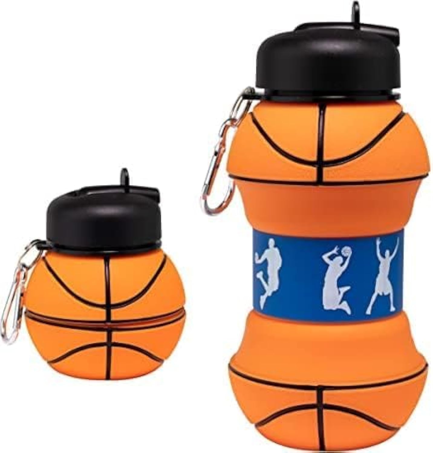 Louis Donné Collapsible Basketball Water Bottle 550ml,BPA Free Leak Proof Silicone, Portable with Keychain & Spout Cleaning Brush for Outdoors Camping Gym School Office