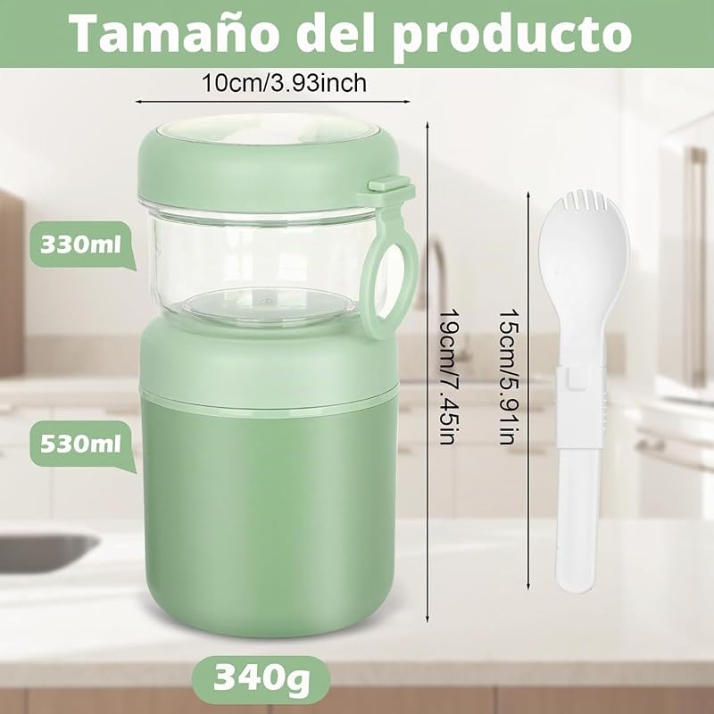 Vaso Yogur y Cereales para Llevar, Vaso para Yogur Tiene 2 Compartimentos