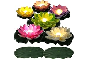 LACGO Floating Lotus Lights - Pack of 6 Diwali LED Flowers Pool Lights Battery-Operated Warm White Waterproof Night Light for Pond Garden Swimming Wedding Fountain Decor