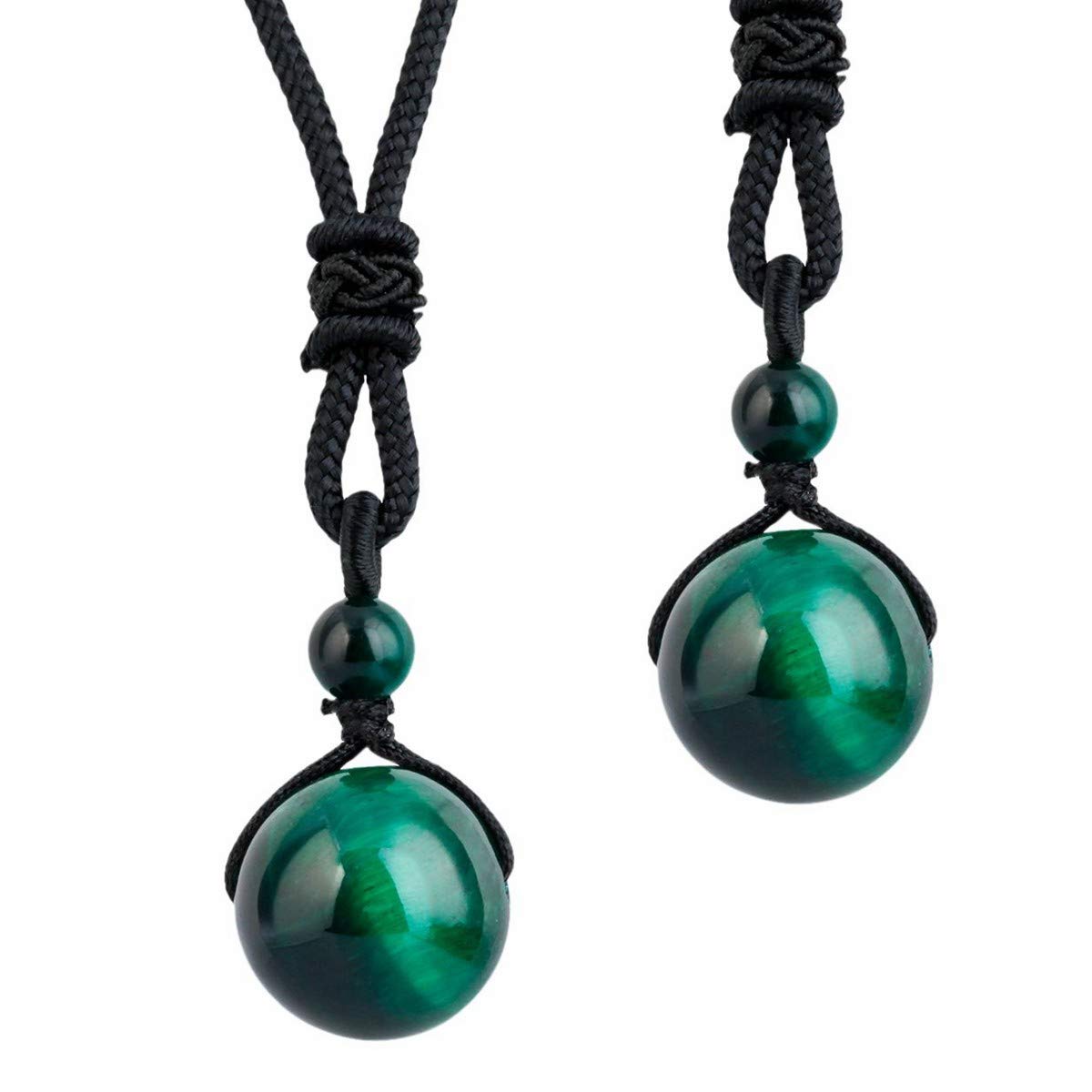 mookaitedecor Healing Crystal Round Stone Bead Pendant,Semi Precious Gemstone Necklace Adjustable for Men Women,Tiger's Eye Green