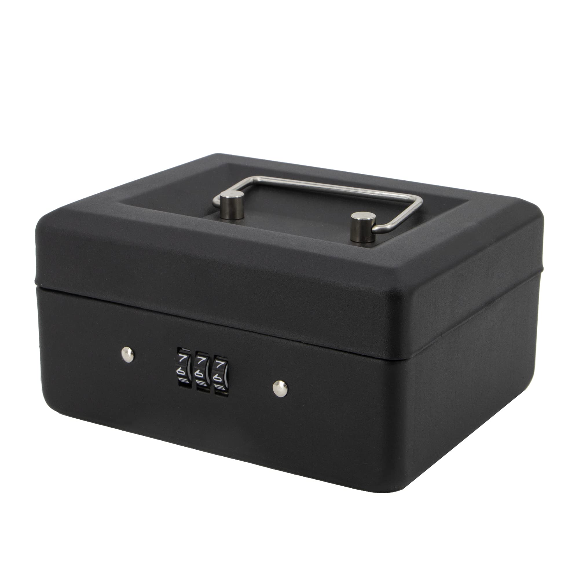 Time to Sparkle 6 inch Small Security Lock Box with Coin Tray Metal Material with Stainless Steel Handle 15 * 12 * 8cm Matt Black