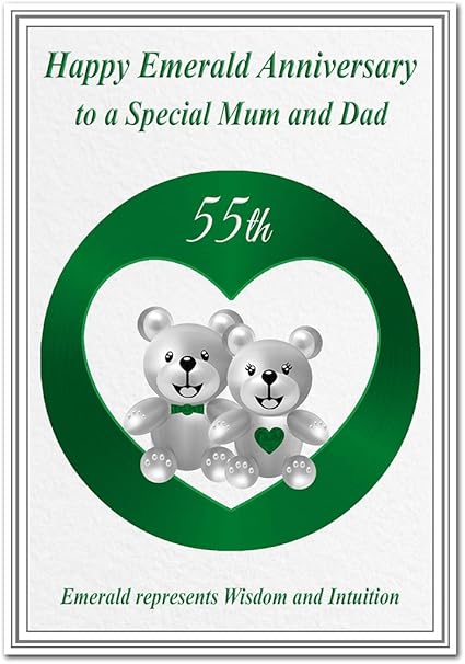 Emerald Wedding Anniversary Cards 55th Year 55 Fifty Five Happy Milestone Special Mum And Dad Card Cute Teddies Amazon Co Uk Office Products