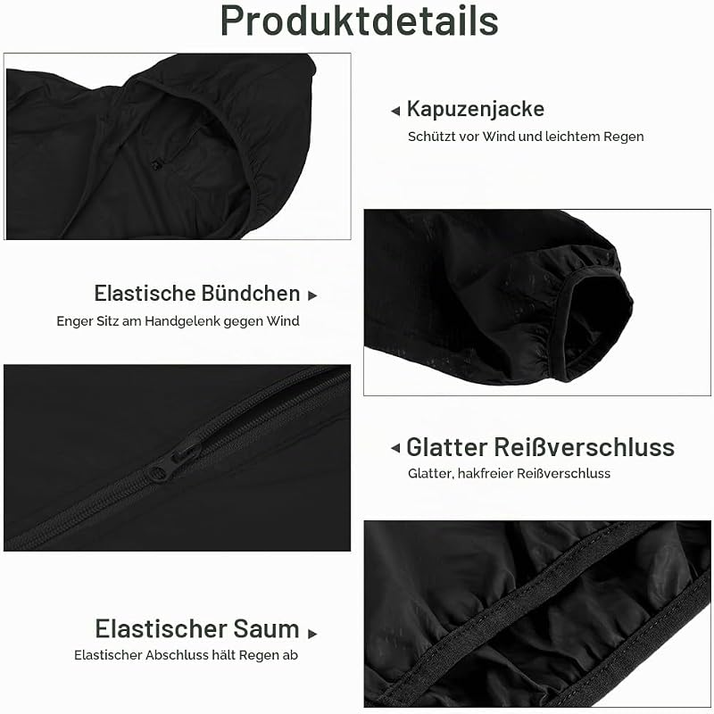 Regenjacke Faltbar Kapuze Wasserdichte, Sportjacke (Schwarz, M)