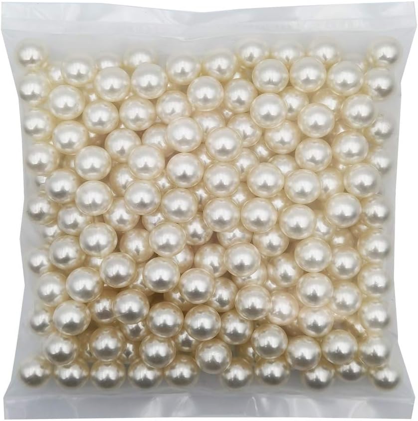 Vase Fillers - INSPIRELLE 210pcs 14mm Ivory Polished ABS Undrilled Art Faux Pearls for Vase Fillers, No Hole Makeup Beads to Hold Brush Lipstick, Imitation Round Pearl Beads for Table Scatter Home Wedding Decoration