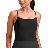 HeyNuts Cropped Cami Tank Top for Womens, Square Neck Spaghetti Strap Low Impact Yoga Longline Sports Bras Padded A-C Cups