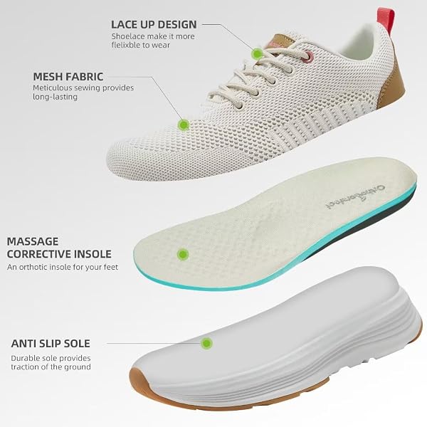 WOMEN’S ORTHOPEDIC WALKING SHOES WITH ARCH SUPPORT: ORTHOTIC SUPPORTIVE CASUAL SHOES FOR PLANTAR FASCIITIS, SOFT BREATHABLE FASHION SNEAKERS MESH FABRIC UPPER BEIGE SIZE 9.5