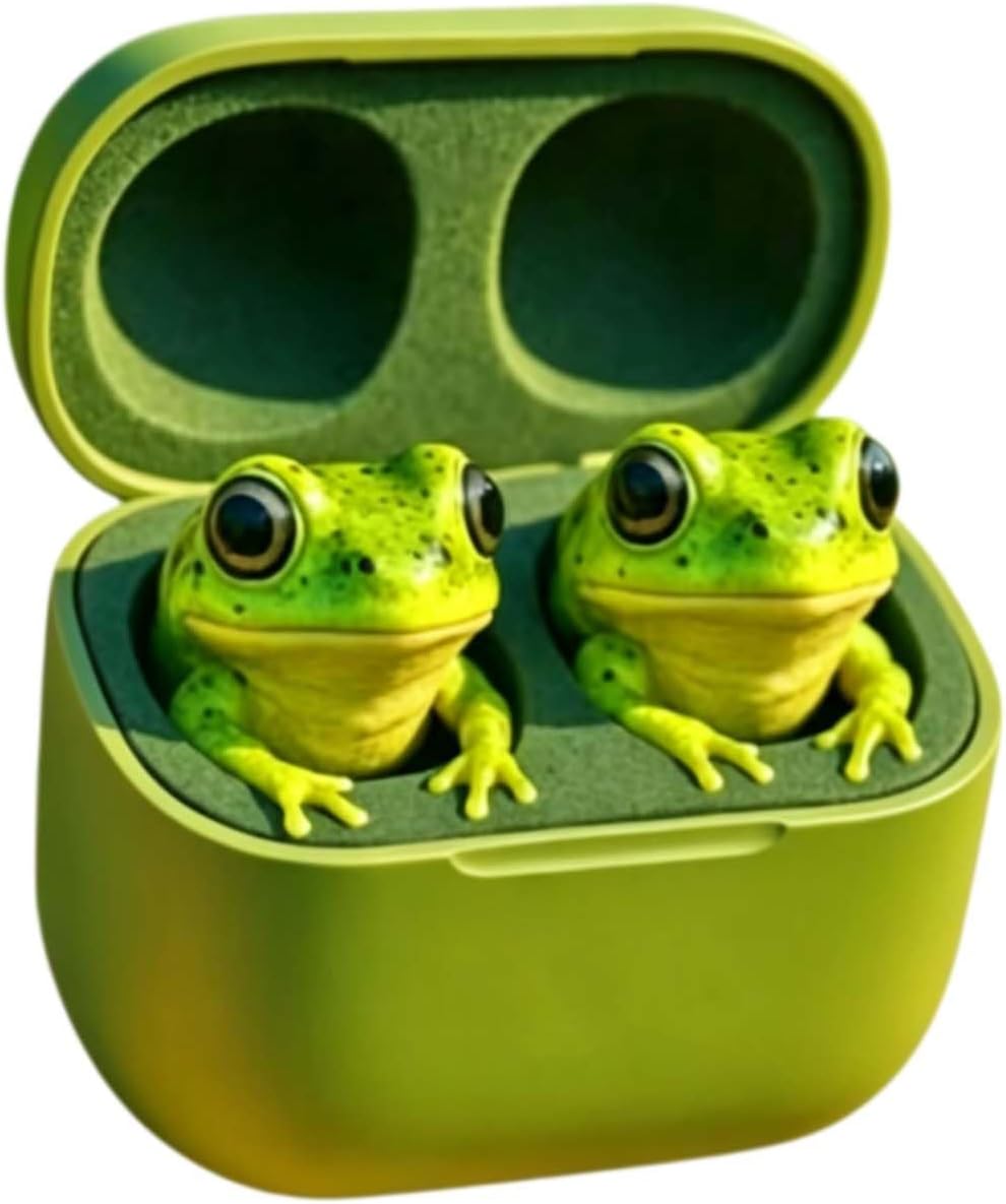 Frog Earbuds, Cute Animal Shaped Bluetooth Earbuds with Charging Case, Wireless in Ear Headphones with Deep Bass, Noise Reduction, IPX4 Waterproof, Gift for Kids and Adults (A)