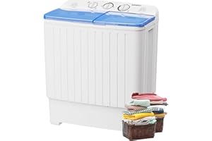 BANGSON Portable Washing Machine, Mini Twin Tub Washer and Dryer Combo with 17.6 lbs Large Capacity, Portable Washer for Apartment, Dorm, RV, Camping, Home, 25.6x14.2x28.8 inches, White & Blue