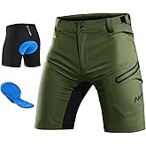 Nepest Mens Mountain Bike Shorts 3D Padded MTB Bicycle Riding Cycling Short Padding Liner Baggy Quick Dry,Zip Pockets