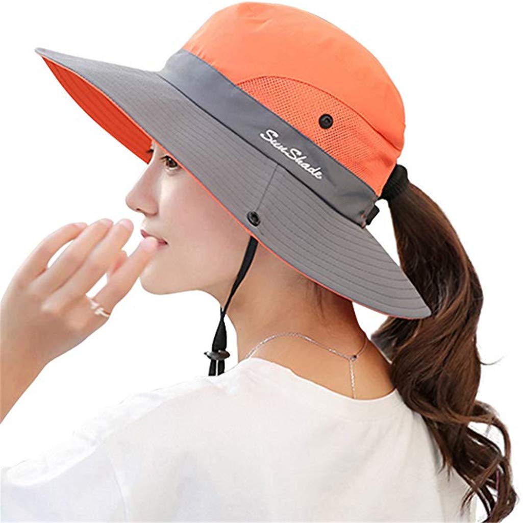 Fueerton Women's Wide Brim Outdoor UV Protection Foldable Mesh Beach Sun Hat Fishing Cap (Orange)