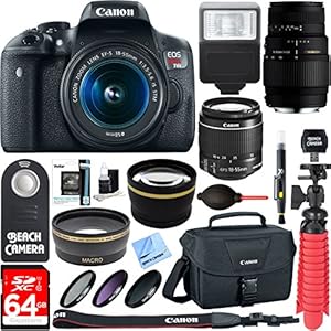 Canon EOS Rebel T6i Digital SLR Camera Wifi + EF-S 18-55mm IS & Sigma 70-300mm Lens Kit + Accessory Bundle 64GB SDXC Memory + DSLR Photo Bag + Wide Angle Lens + 2x Telephoto Lens +Flash+Remote+Tripod