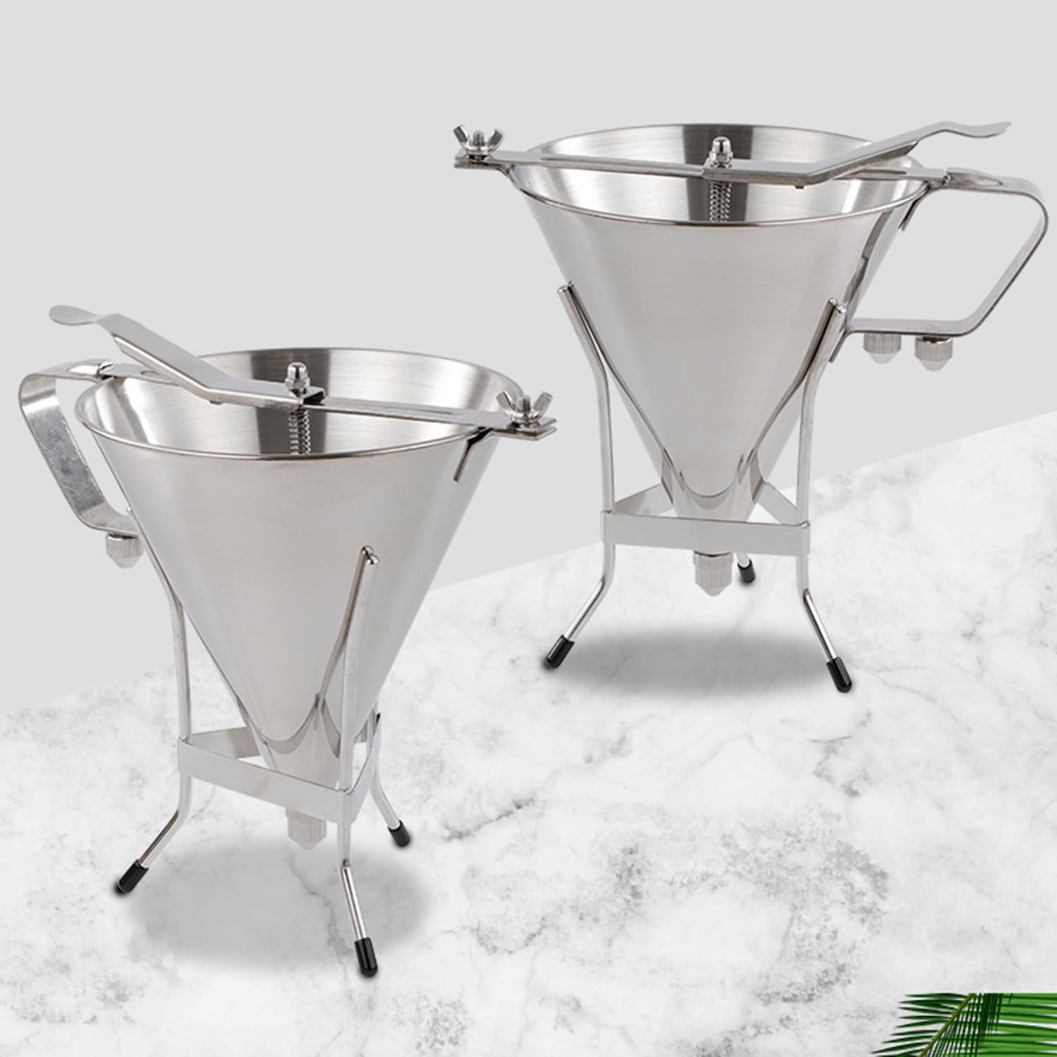 uyoyous Stainless Steel Piston Funnel Confectionery Funnel with Stand 1.8L Baking Dispenser funnel with Three Nozzles for Baking Cake Desserts Making Bakery Use