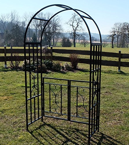 ALEOS. Eleganter XXL Rosenbogen Rankhilfe Pergola mit Tür Gartentür Gartentor aus Metall schwarz Modell 5044-G – Bild 3