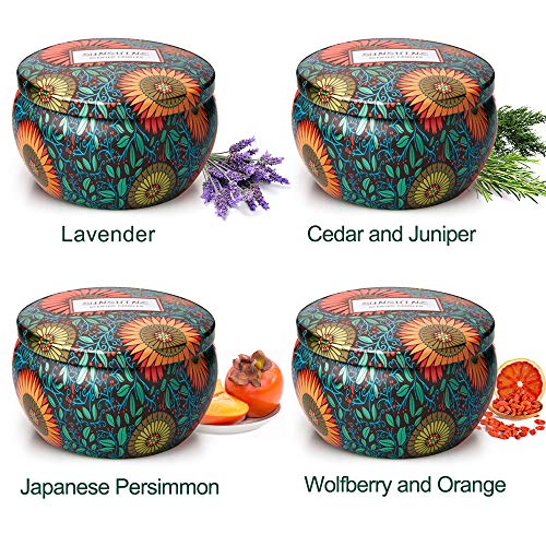 Huarui CREASHIN Scented Candles Gift Set, Natural Soy Wax Aromatherapy Candles,Sleeping Stress Relief Portable Travel Tin Scented Lavender Candle, Gift for Women Birthday Party Christmas, 4 Pack