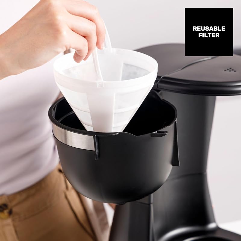 Taurus Verona 6 Drip Cafeteira, 600W, 600 ml, Intense Flavour Tech, Placa de aquecimento, Filtro permanente lavável, Jarro de vidro anti-gotejamento, Design compacto preto mate, BPA Free
