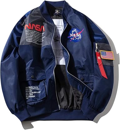 Amazon Com Kaimimei Men S Nasa Ma 1 Flight Bomber Jacket Zipper Military Jacket Loose Baseball Jacket Fall Windbreaker With Pocket Clothing