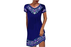 MZKDIEEY Mexican Peasant Ethnic Dress for Women Summer Boho Floral Embroidered Flowy Tunic Dresses Loose Hippie T Shirt Dress