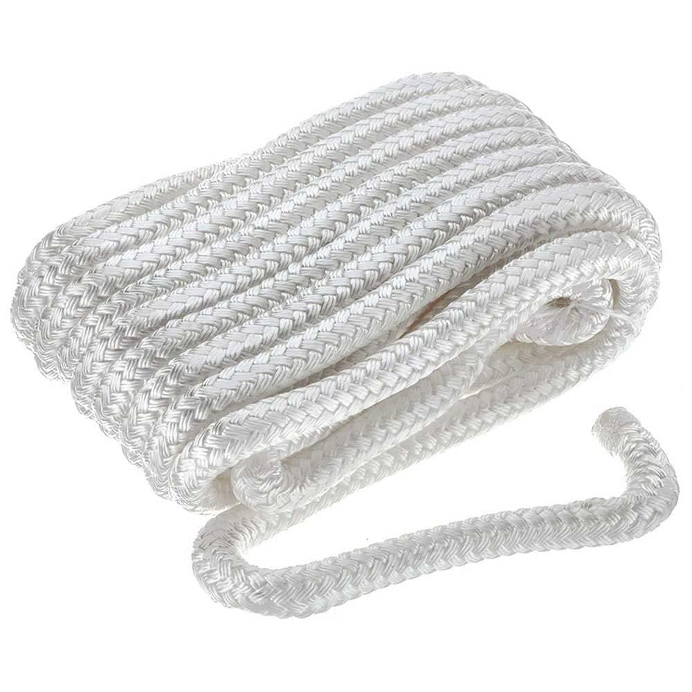 Seachoice Double-Braid Nylon Dock Line w/Eye Splice, Pre-Shrunk, Heat Stabilized, 5/8 in. X 30 Ft., White