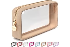 EMBLA Clear Makeup Bag Zipper Pouch, Transparent Cosmetic Case Organizer, TSA Approved Travel Toiletry Case, Travel Accessories Essentials Makeup Tote for Women, Small Cute Make up Bag for Purse - Sand